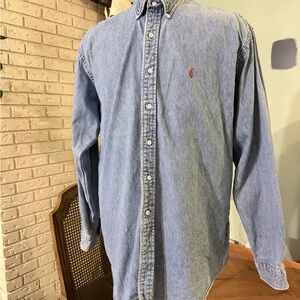Vintage 80s Ralph Lauren Denim Button Up Shirt XL | 100% Cotton